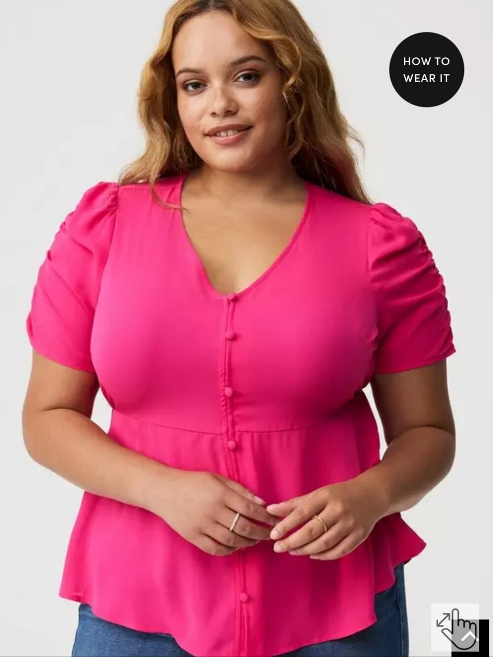 Torrid Women's Hot Pink Short Sleeve Peplum Button Top